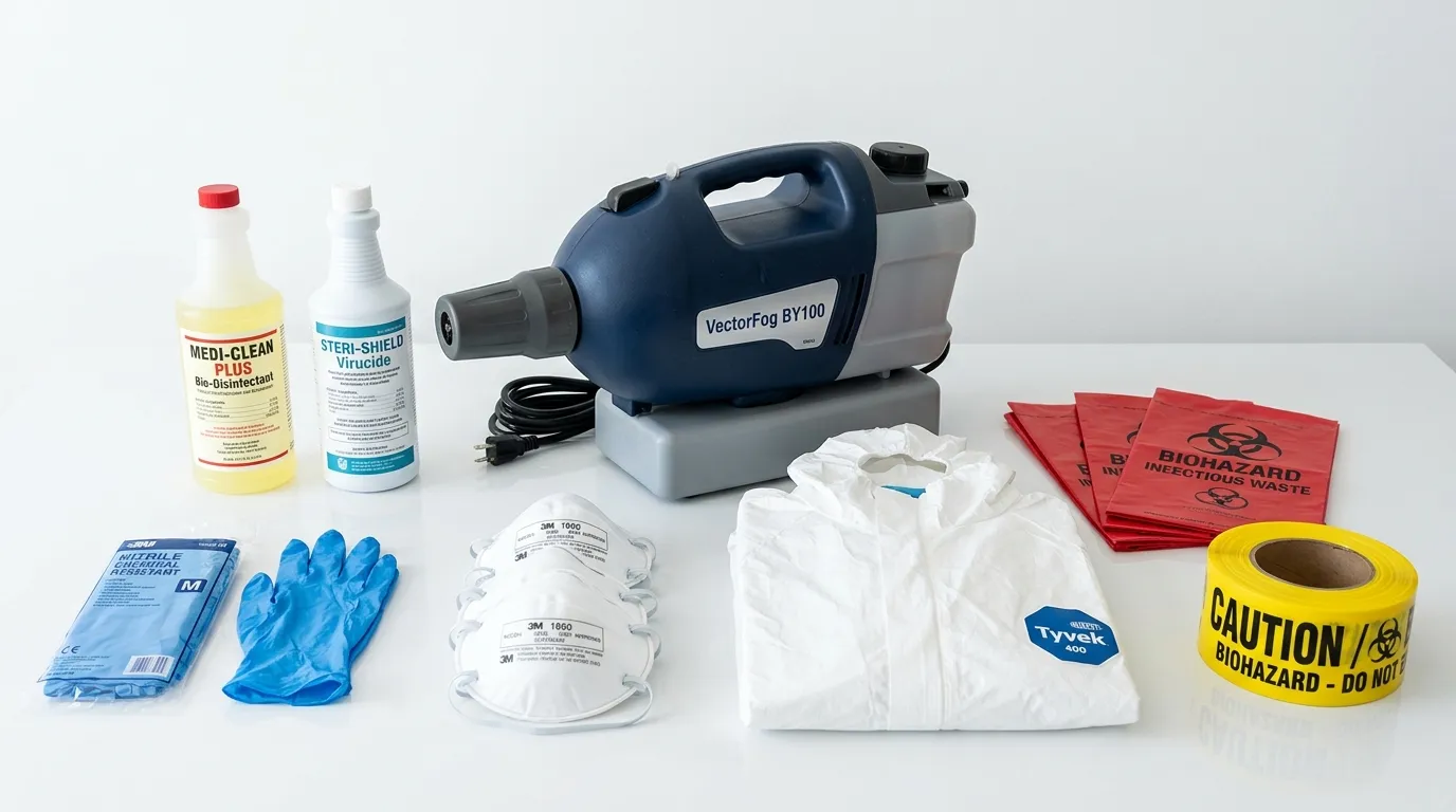 Professional biohazard remediation crew working in Heathrow